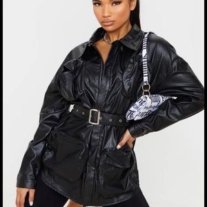 Faux leather utility jacket